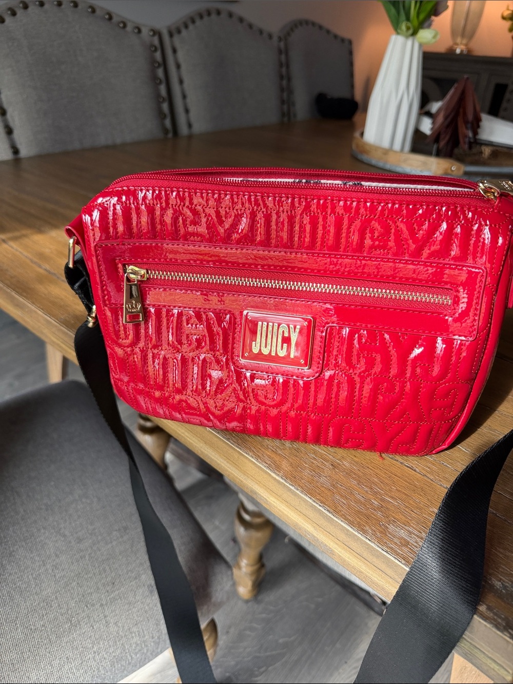 Juicy Couture Patent Red Crossbody with Black Strap